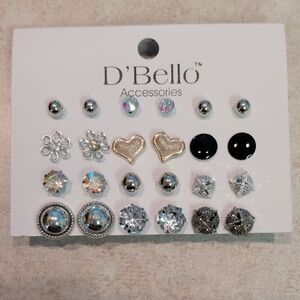 D'Bello Silver and Black Earring Set